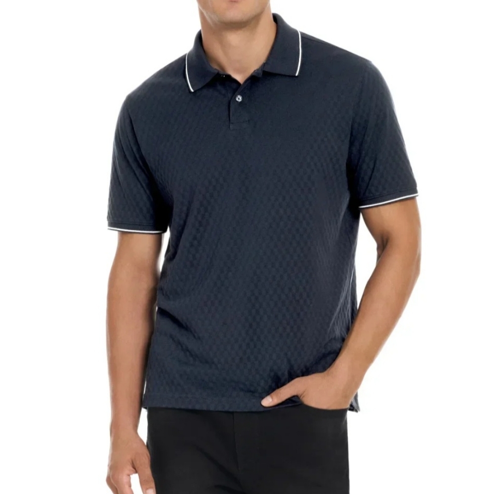 Ted Baker Men’s Textured Cotton Polo Shirt ~NAVY ~LARGE **NEW